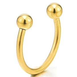 Stainless Steel Bead Half Hoop Hinged Earrings for Men Women (8mm, Gold)