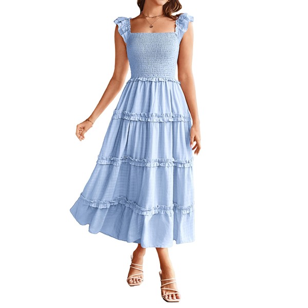 GRACE KARIN 2025 Summer Square Neck Ruffled Sleeves Dresses Vacation