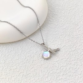 HUACAI Diary 925 Sterling Silver Necklace with Moonstone for Women Ladies - Perfect Chain for Romantic Dates, Parties, and Daily Wear - Jewellery Set Gift (Blue Knot-A)