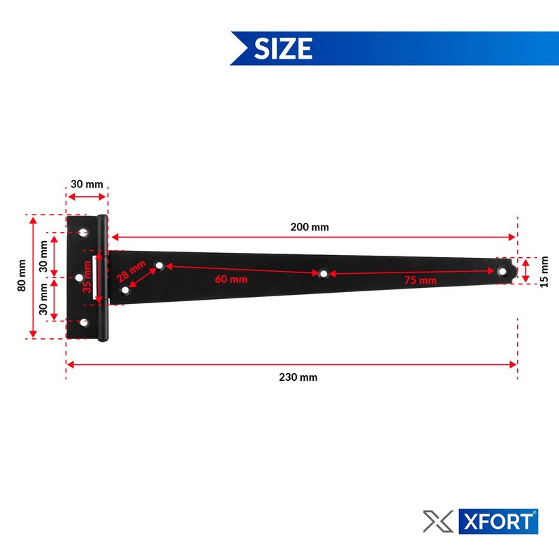 XFORT® 2 Pack 250 mm T-Hinge Black Japanned, Metal Tee
