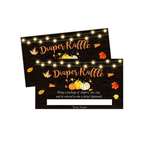 Pumpkin Fall Baby Shower Diaper Raffle Card, Diaper Raffle Ticket, 50 Count
