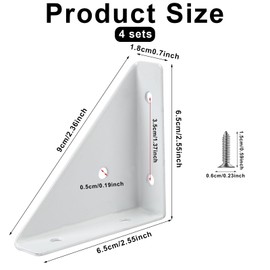 Angle Corner Brackets, 4 Packs Bed Corner Support, Angle Corner Brackets, Shelf Brackets Triangular Bracket Fastener, Braces Joining Support with Screws, Corner Bracket for Desk Bed Edge(White)
