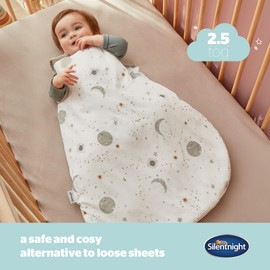 Silentnight Safe Nights Baby Sleep Bag 2.5 Tog Winter - Swaddle Wearable Blanket Sleeveless for 6-18 Months Breathable Soft Touch Cotton Jersey - 6-18 Months - Celestial, 2 Pack