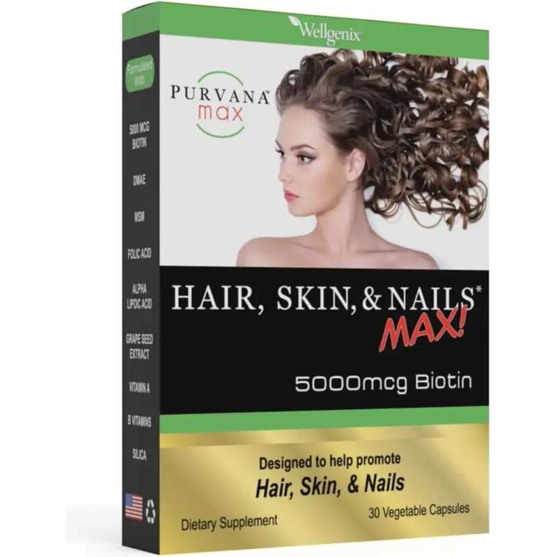 Wellgenix Purvana Max 5000mcg Biotina Para Cabello Y Piel