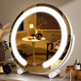 ROLOVE Vanity Mirror with Lights, 12 Inch Light Up Makeup Mirror, LED Makeup Mirror with Lights for Bedroom Tabletop, Smart Touch Control 3 Colors Dimmable, 360° Rotation, White