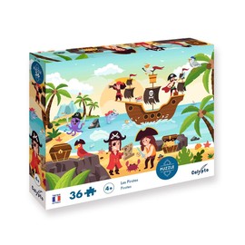 Calypto 3907604 Pirates, 36-Piece Puzzle with Soft Touch, Children's Puzzle with Large Pieces and Velvety Surface Including Puzzle Poster, for Children from 4 Years, Pirate Ship, Reproduction