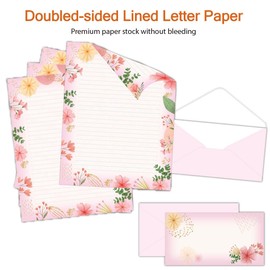 48 Packs Lined Stationary Set for Writing Letters - 8.5 x 11 Inch Flora Design Double-sided Stationary Paper for Writing Letters, 48 Stationery Paper with 48 Envelopes, 6 Designs Assorted