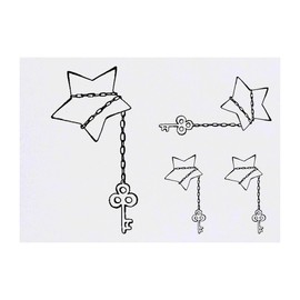 4 x 'Star with Key Chain' Temporary Tattoos - Water Resistant, Skin-Safe, Non-Toxic Transfers, Mixed Sizes (TO00074828)