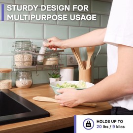 iLikeNew Luxury Multipurpose Storage Caddy, 12.75W x 5D x 5H inches, 4 Hooks, Peel and Stick, Rustproof Stainless Steel, Shower Organizer, Under-Sink, Spice Rack Wall Shelf (2)