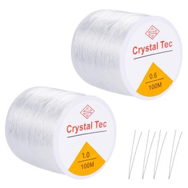 Elastic Jewellery Thread 2 Rolls 100 m Roll Transparent Beads Thread 0.6 mm 1 mm Bead Cord Elastic Band for Bracelets Invisible Tear-Resistant Nylon Cord for DIY Jewellery Stretchy Bracelet String