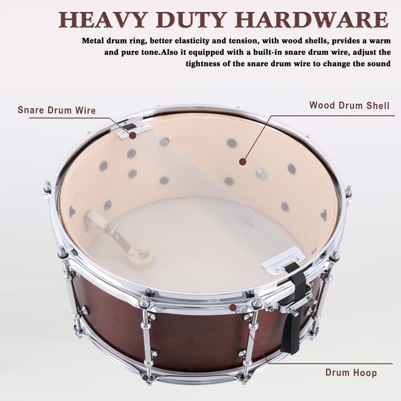 EASTROCK Snare Drum 14 X6.5 Inches Reddish Brown Texture Finish