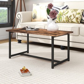 VERFARM Industrial Coffee Table with Rectangle Wood and Stable Metal Frames, Rustic Vintage Living Room Table for Living Room, Office, Brown/Black, Easy Assembly