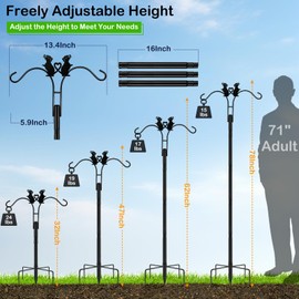 Double Shepherds Hooks for Outdoor, 2 Pack 78 Inch Bird Feeder Pole with 5 Prongs Base, Adjustable Heavy Duty Plant Hangers Dog Art for Outdoor Plants Hummingbird Feeder Hanging Basket Lantern