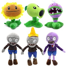 Maikerry 6 piezas de plantas y zombies de felpa contra juguetes, juguetes de peluche de PVZ, muñeca de figura suave, gran regalo de cumpleaños para niños y niñas