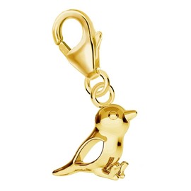 Goldene Hufeisen Mini Small Sparrow Bird Carabiner Charm Pendant for Charm Bracelet 925 Sterling Silver Gold-Plated, Sterling Silver Yellow Gold, No Gemstone