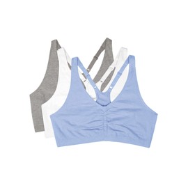 Fruit of the Loom Brasier deportivo ajustable con espalda cruzada frontal, paquete de 3, Gema gris jaspeado/blanco/azul, 40