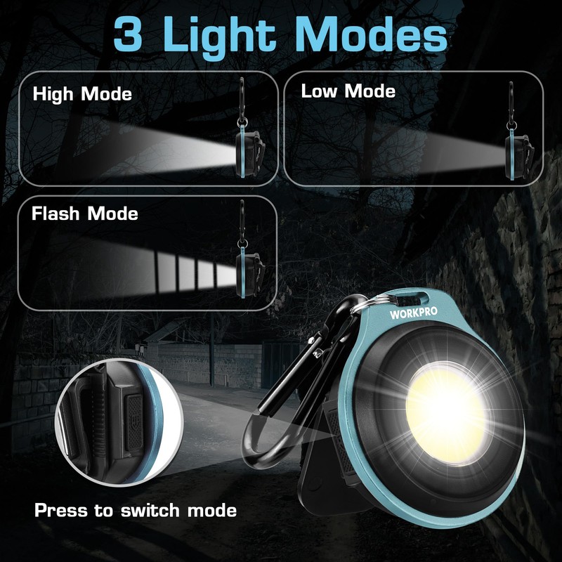 WORKPRO COB Keychain Work Light, Rechargeable Magnetic EDC Keychain Flashlight,