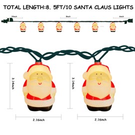 Romasaty 8.5FT Santa String Lights,Christmas Lights with 10 Cute Santa Head,Connectable Christmas Light for Indoor Outdoor Party Holiday Xmas Decor