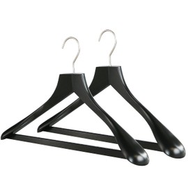 MAWA by Reston Lloyd, European Wooden Hanger, Beech Wood Body Form Hanger with Wide Supportive Shoulders, Rotating Chrome Hook, Black Finish, for Shirts, Blazers, Pants, Dress Clothes, Set of 2