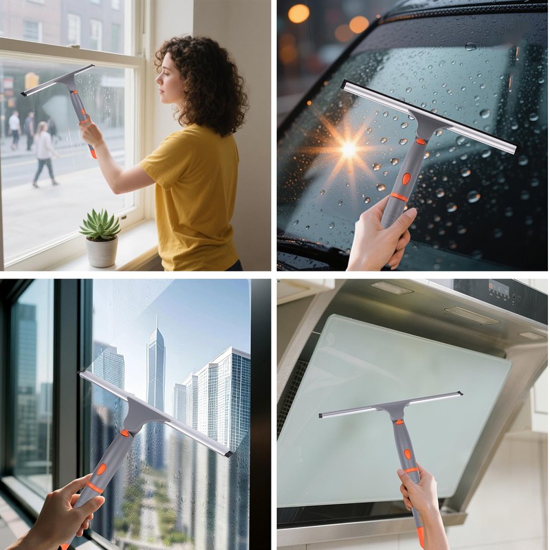 All Purpose 10inch Shower Squeegee with 2pcs Rubber Wiper Blade