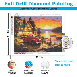 LELEMON Diamond Painting Kits,Sunset Diamond Art for Adults,Landscape 5d Diamond Painting Kits for Adults,Scenery Diamond Art Kits with Diamond Painting Accessories for Home Wall Decor 12 x 16inch