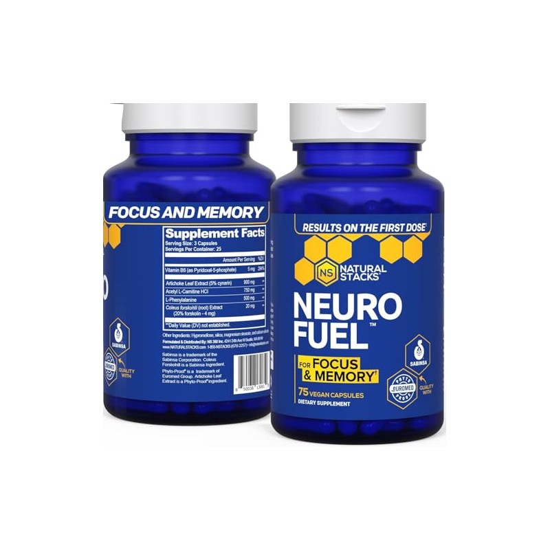NATURAL STACKS- NeuroFuel Suplemento Nootrópico de Apoyo Cerebral con Extracto