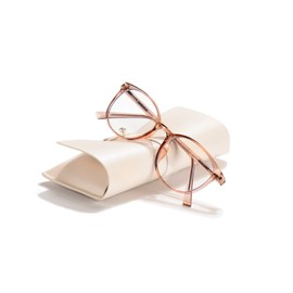 FONHCOO Blue Light Filter Glasses Women's TR90 Blue Light Glasses without Prescription, Super Light Anti-Fatigue Computer Glasses Gaming Safety Glasses (Champagne)