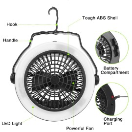 iMountek Portable 80LM Camping LED Light Fan Outdoor Lantern Cooling Fan w/Hanging Hook