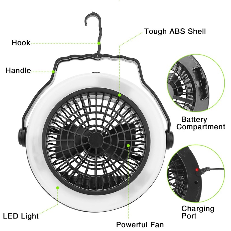 iMountek Portable 80LM Camping LED Light Fan Outdoor Lantern Cooling