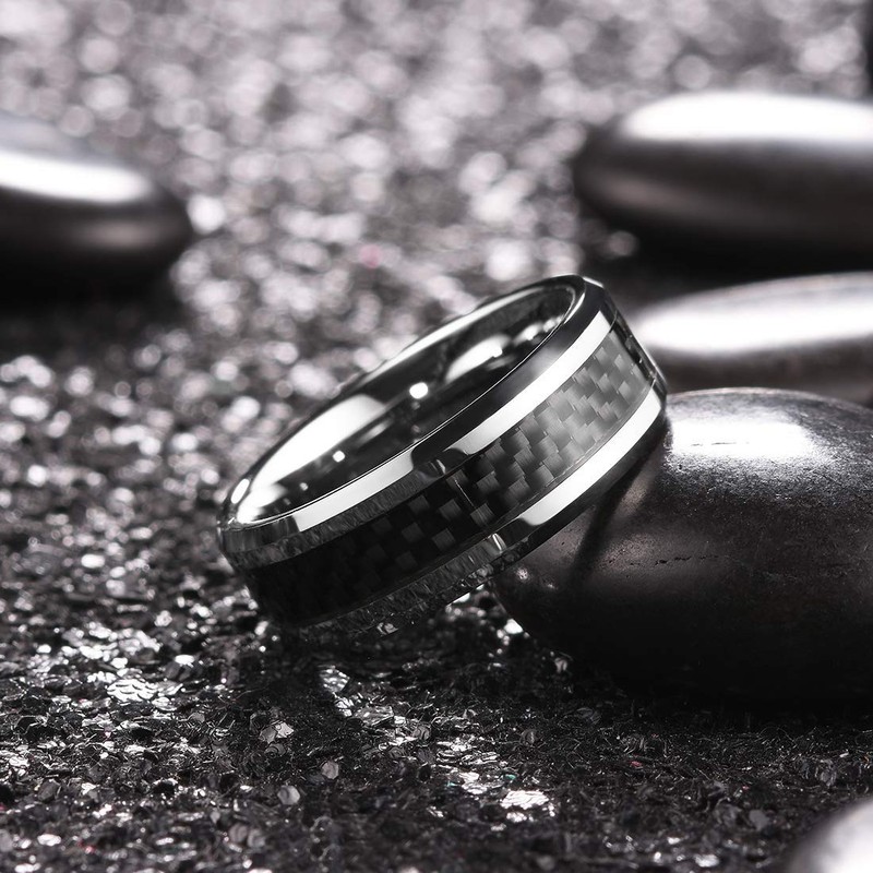 King Will GENTLEMAN 7MM Mens Black Carbon Fiber Titanium Ring