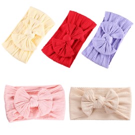 5pcs Baby Girls Headbands, Elastic Turban Hair Bows Hair Band, Hair Accessories for Infants Newborn, Toddlers and Kids.