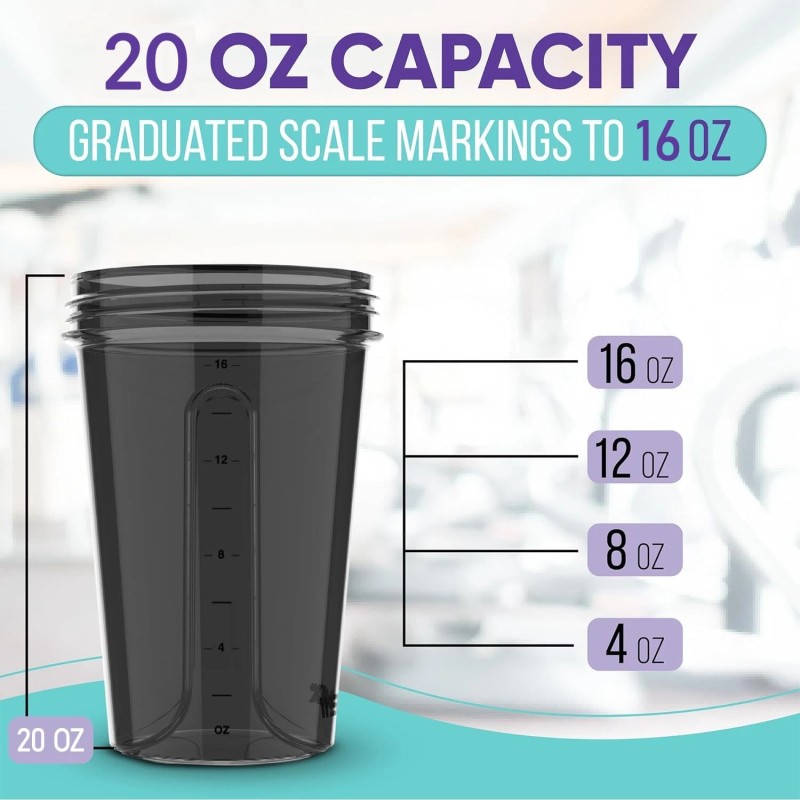 Velomix -6 PACK- Shaker Cups for Protein Shakes 20 oz