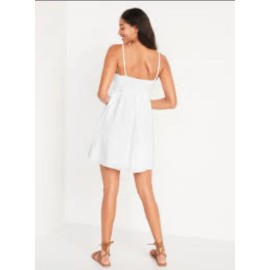 Old Navy Tie-Front Smocked Linen-Blend Dress White Cottage Romantic Womens  XXL