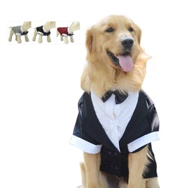Lovelonglong Pet Costume Dog Suit Formal Tuxedo with Black Bow Tie for Large Dogs Labrador Clothing L-L