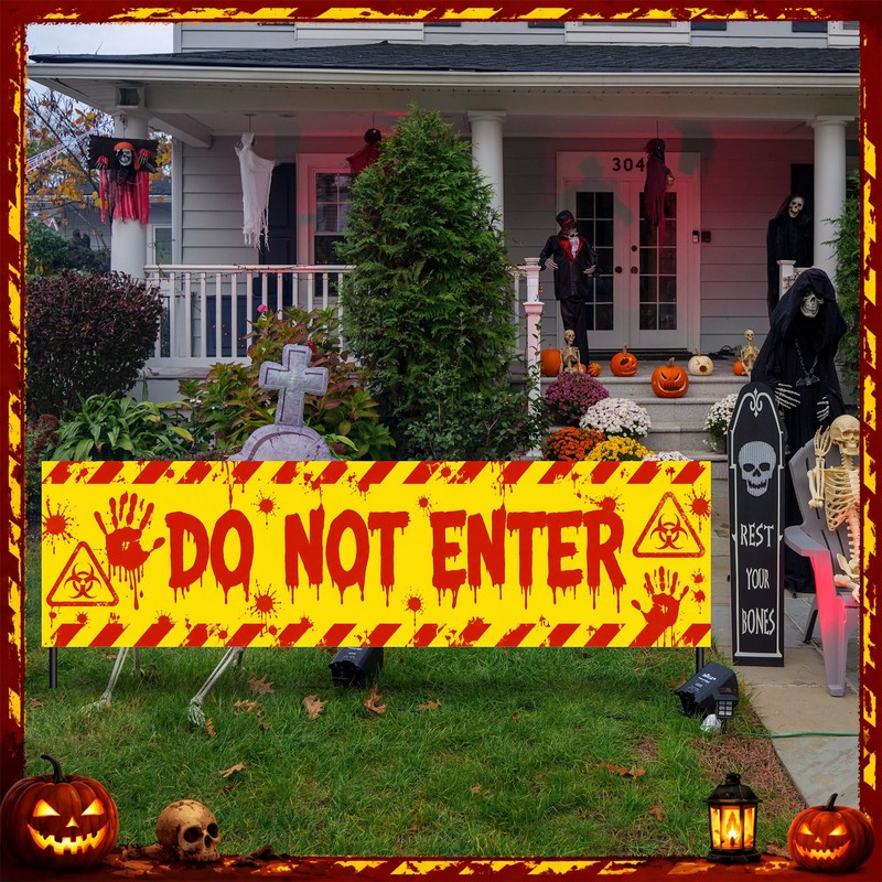 Halloween Clown Banner Outdoor, Do Not Enter Sign, Circus Decor