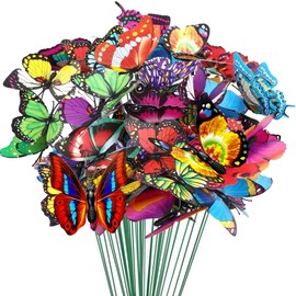 Woohome 150 Piece Garden Butterflies Decoration Set, 5 Size Butterfly Poles, Garden Ornaments, Garden Butterflies, Patio Ornaments on Sticks for Yard, Patio, Party Decorations