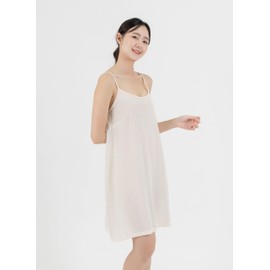Cotton Full Slip Under Dress Knee Length Adjustable Spaghetti Strap Undergarment Nightwear (S/M, Beige)