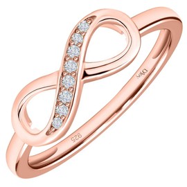 TJC Infinity Ring for Women In Rose Gold Plated 925 Sterling Silver Cubic Zirconia CZ Forever Love Rhodium Plated for Ladies Size V