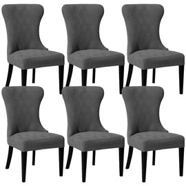 Buenanir Wingback Dining Chair Covers Set of 6 Stretch Jacquard Wing Back Side Chair Slipcover High Wingback Kitchen Accent Chairs Cover Protector for Dining Room Banquet Living Room Dark Gray