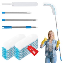 Kefanta Duster Heavy Duty Dusting Kit,5.5 ft Long Extendable Handle with 12 Disposable Microfiber Duster Refills for Home Cleaning, Ceiling,Fan, Blind,Window |Traps 5X More Dust Than Feather Dusters
