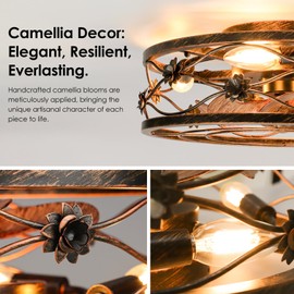 ropelux Caged Ceiling Fan with Lights, Rustic Farmhouse Low Profile Ceiling Fans Light with Remote,Super Quiet Bladeless Fandelier Ceiling Fan with Light 6-Speeds for Kitchen,Bedroom,Living Room