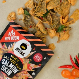 IRVINS Hot Boom Salted Egg Salmon Skins, 3.7 Ounce (Pack of 3)