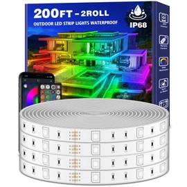 LETIANPAI 200ft Outdoor LED Strip Lights Waterproof,IP68 Outside Led Light Strips Waterproof with App and Remote,Music Sync RGB Exterior Led Rope Lights with Self Adhesive Back for Deck,Balcony,Pool