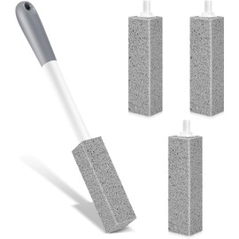 Genérico Escobilla de Piedra Pómez para Baño de 4 Piezas, Cepillo con Mango Largo Antideslizante Quita Sarro Oxido en Inodoro, Azulejos, Bañera y Parrilla 1 Mango + 4 Recambios