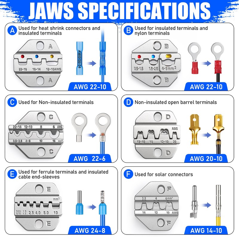 Crimping Tool Set 6PCS - Ratchet Wire Crimping Tool for