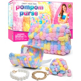 PURPLE LADYBUG Make Your Own Pom Pom Purse for Kids - Sewing Kit for Kids Ages 8-12 - Crafts for 10 Year Old Girls - Cool Stuff for Kids 10-12 - Fun 8 Year Old Girl Gifts, Christmas Gifts for Tweens