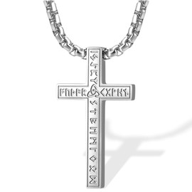Kreuz kette Silber, Kreuz Halskette für Herren, Schmuck Edelstahl, Kreuz Runen Anhänger mit kette, Kreuz Kette Herren Damen Silber