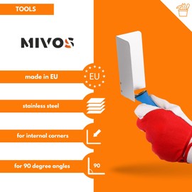Mivos Corner Trowel Stainless Steel 120 x 60 mm - Inner Corner Trowel Made of Stainless Steel - Inner Corner Spatula with Soft Grip - Corner Trowel for Working Inner Corners in Walls - Blue - Made in