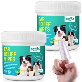 SmileDenX Dog Ear Cleaner Finger Wipes - Gently Remove Ear Wax & Debris, Relieve Ear Itching & Inflammation - Soothing Cleansing Deodorizing Ear Care Wipes for Cat and Dog (100 Pcs, Unscented)
