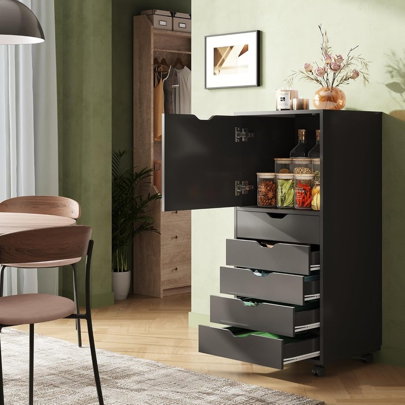 DEVAISE 5-Drawer Wood File Cabinet, Mobile Filing Cabinet with 1